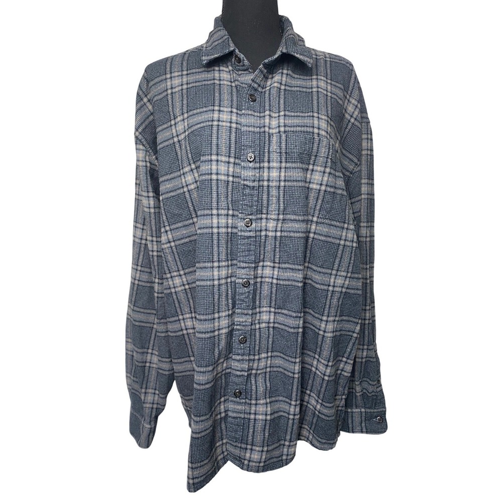 Abercrombie & Fitch Mens XL Tall Blue Plaid Soft Flannel Button Down Shirt